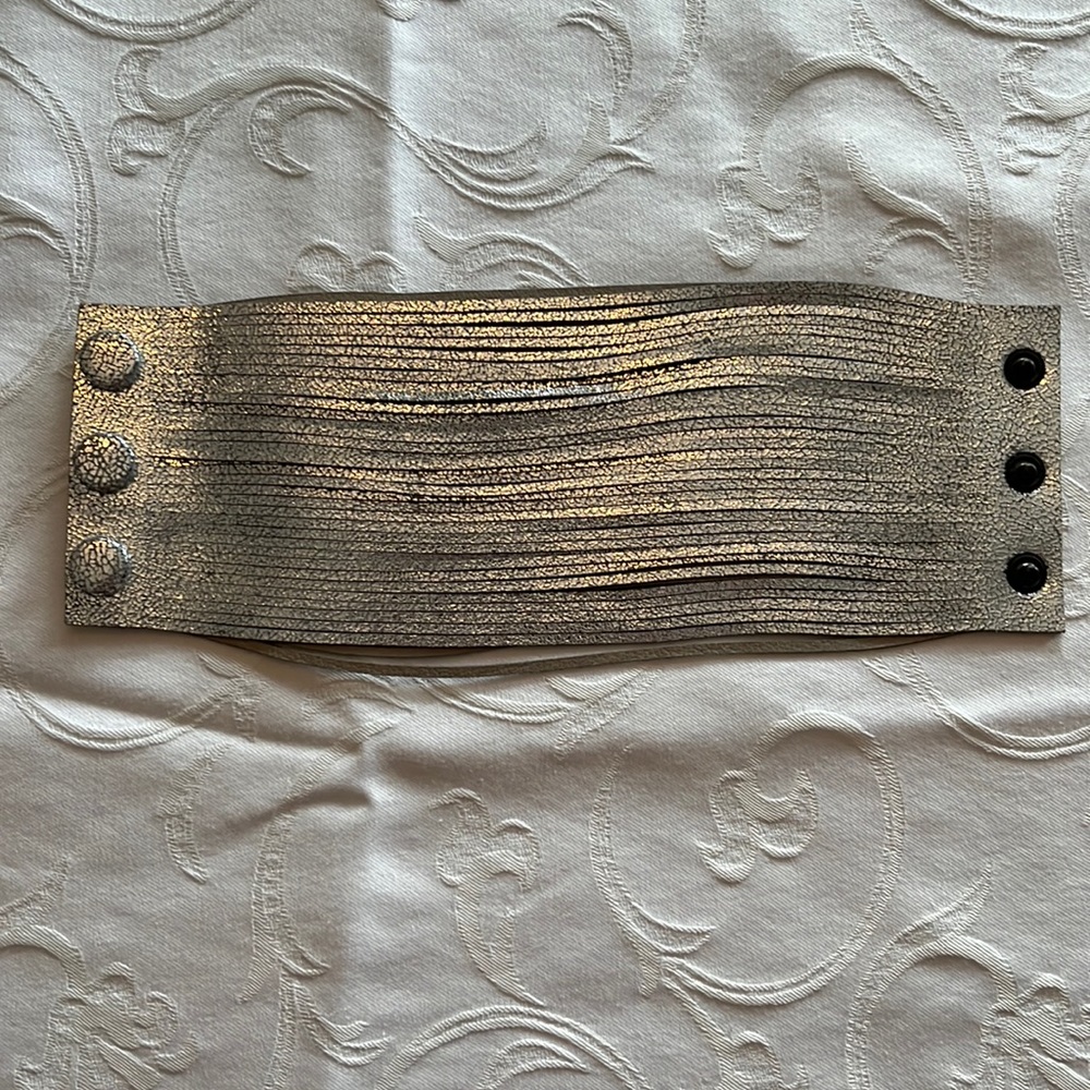 Silver leather snap bracelet. Like new!